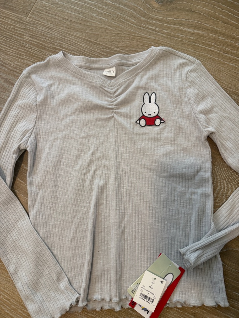 miffy Light Gray Ribbed Long-Sleeve Top with Red Miffy Patch